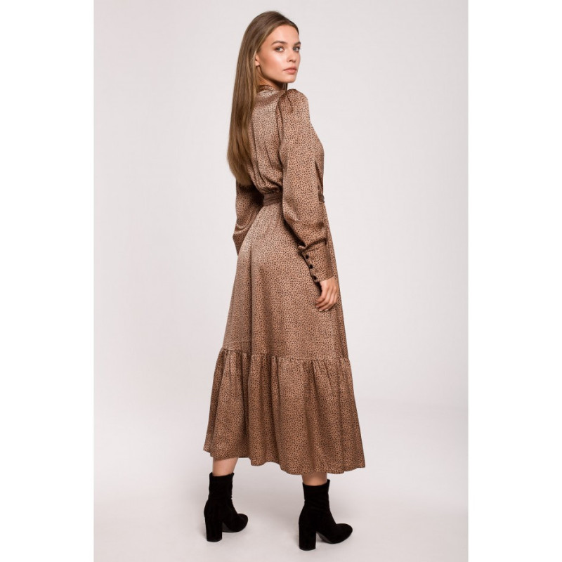 S290 Sukienka maxi z falbaną - nadruk lampart - model 2