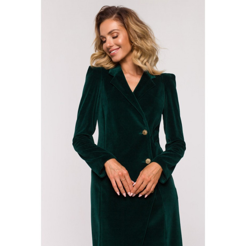 M641 Welurowa sukienka żakietowa - zielona