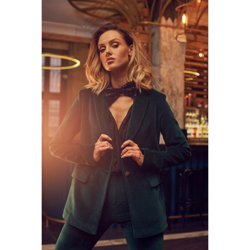 M643 Żakiet welurowy zapinany na guzik - zielony