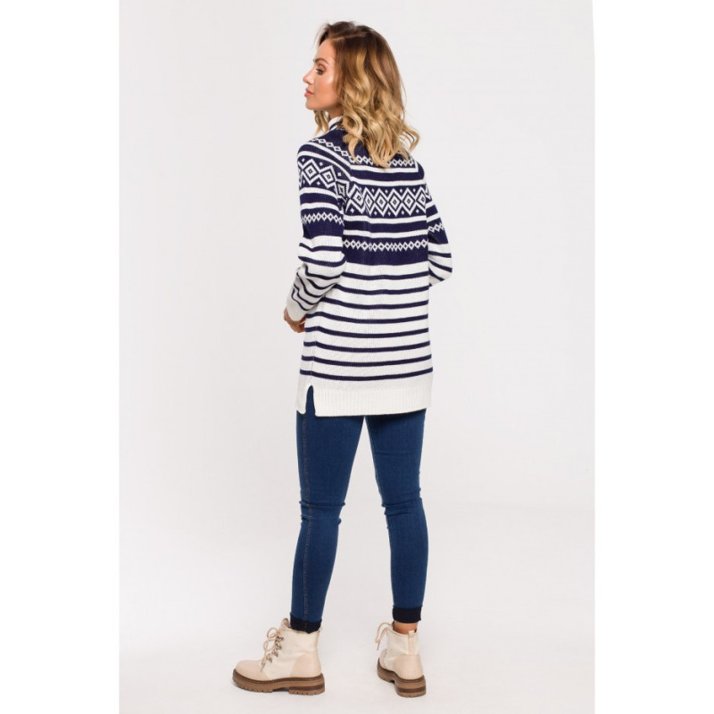 MXS08 Ilgas megztinis su golfu - tamsiai mėlynas