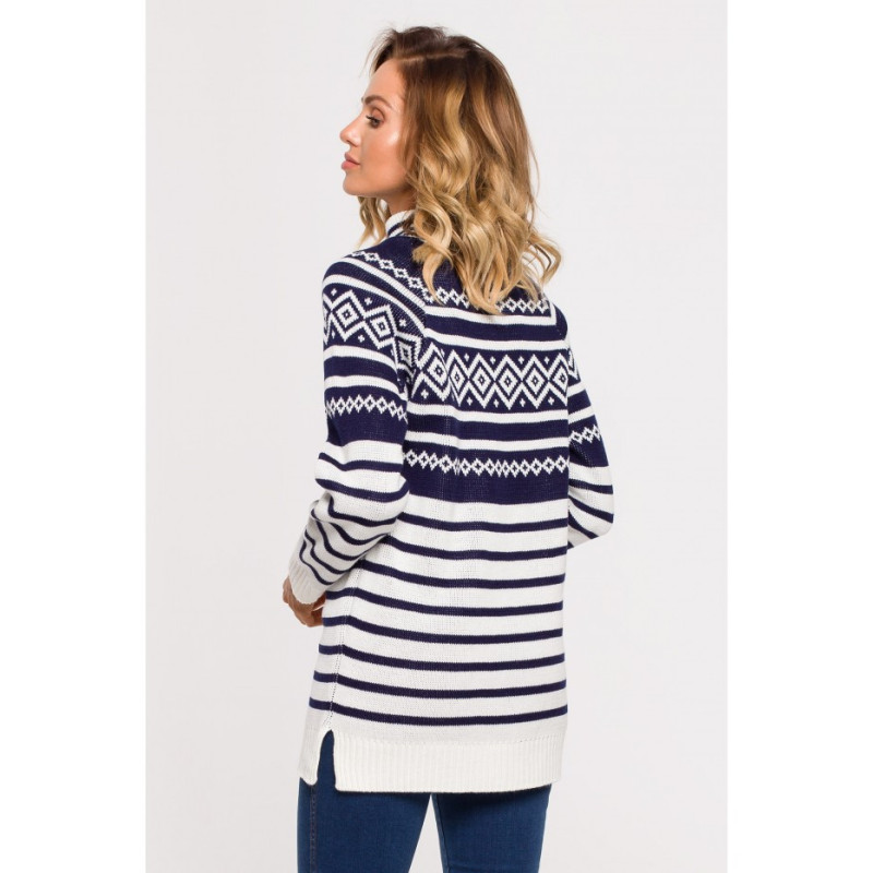 MXS08 Ilgas megztinis su golfu - tamsiai mėlynas