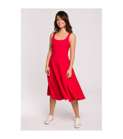 B218 Sukienka rozkloszowana na cienkich ramiączkach - czerwona