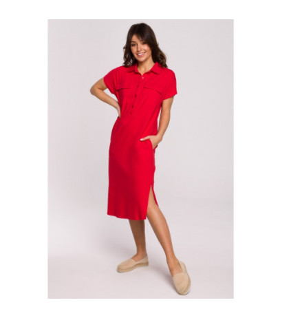 B222 Sukienka safari z kołnierzykiem - czerwona