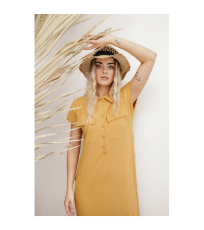 B222 Sukienka safari z kołnierzykiem - miodowa