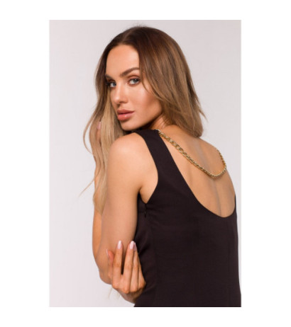 M667 Sukienka ołówkowa z łańcuszkiem na plecach - czarna