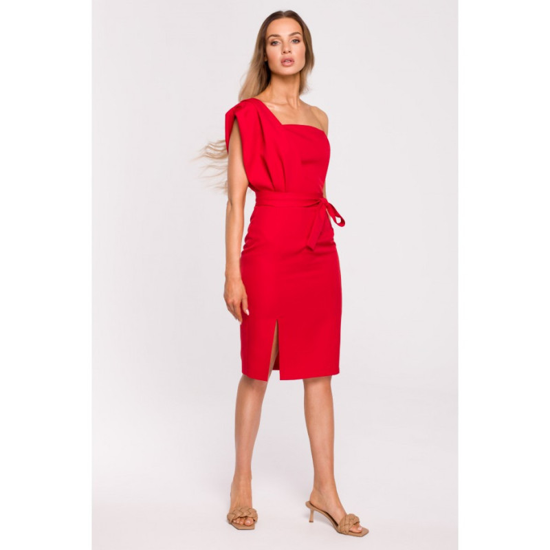M673 Sukienka na jedno ramię - czerwona