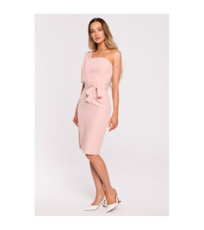 M673 Sukienka na jedno ramię - pudrowa