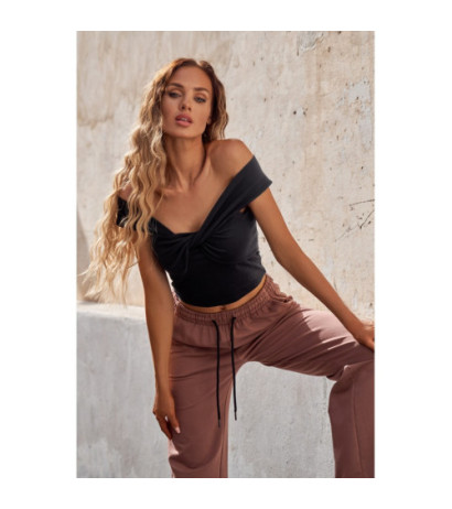 M680 Top z przeplotem w dekolcie - czarny