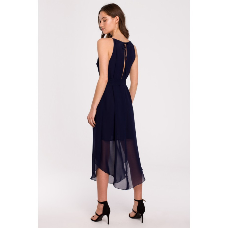 K137 Sukienka wiązana wokół szyi - granatowa