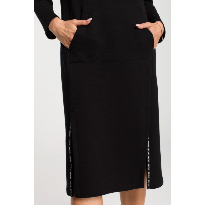 M688 Sukienka midi z lampasami z logo - czarna