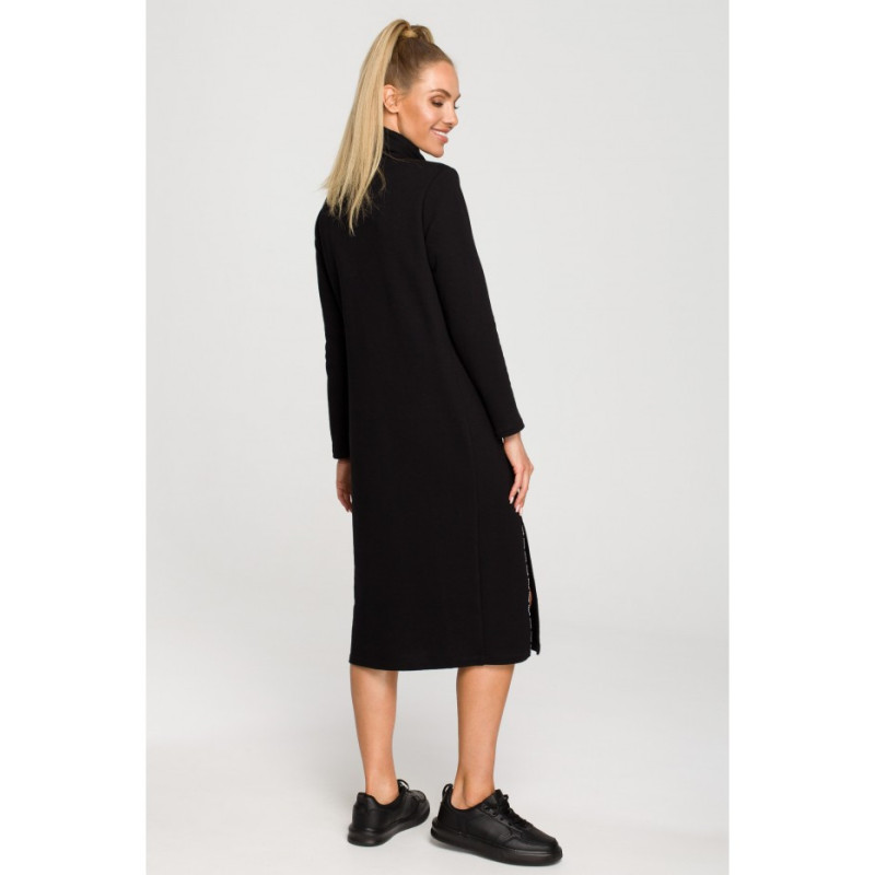 M688 Sukienka midi z lampasami z logo - czarna