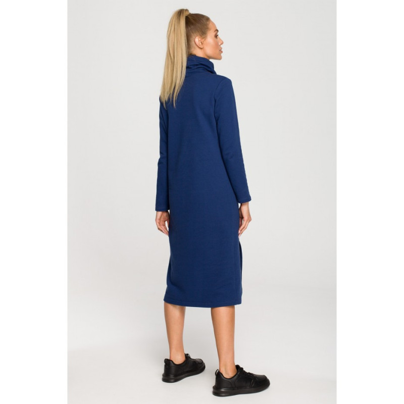 M688 Sukienka midi z lampasami z logo - atramentowa