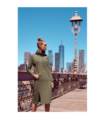 M688 Sukienka midi z lampasami z logo - khaki