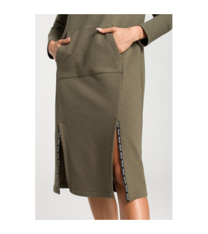 M688 Sukienka midi z lampasami z logo - khaki