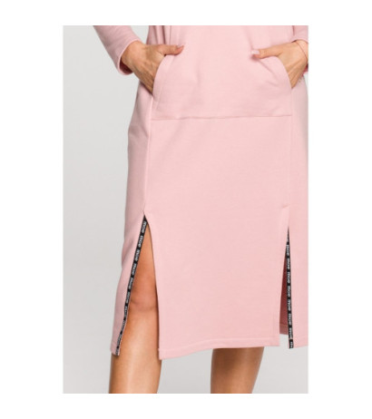 M688 Sukienka midi z lampasami z logo - pudrowa