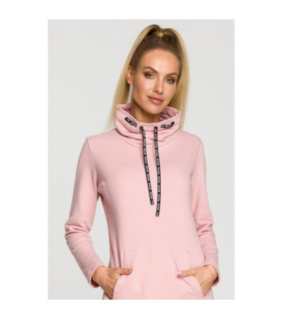 M688 Sukienka midi z lampasami z logo - pudrowa