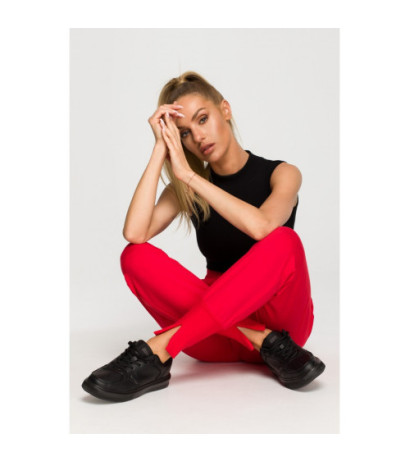 M692 Spodnie dresowe z rozcięciami na dole - czerwone