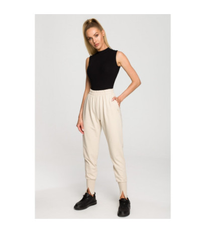 M692 Spodnie dresowe z rozcięciami na dole - piaskowe