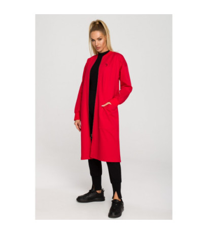 M694 Długa bluza na zamek z rozcięciem - czerwona