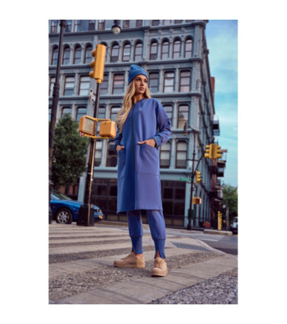 M694 Długa bluza na zamek z rozcięciem - indygo