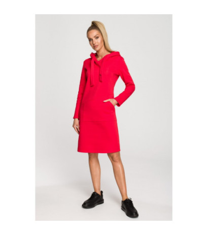 M695 Sukienka z kapturem i asymetryczną kieszenią - czerwona