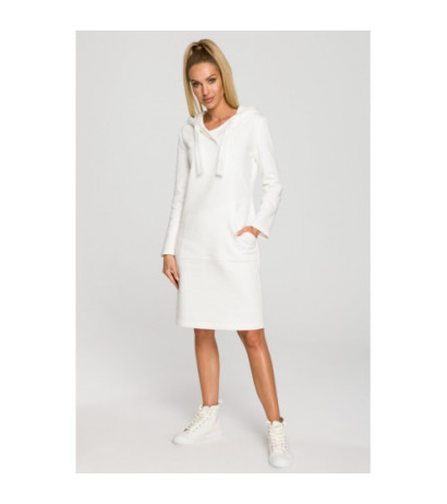 M695 Sukienka z kapturem i asymetryczną kieszenią - ecru