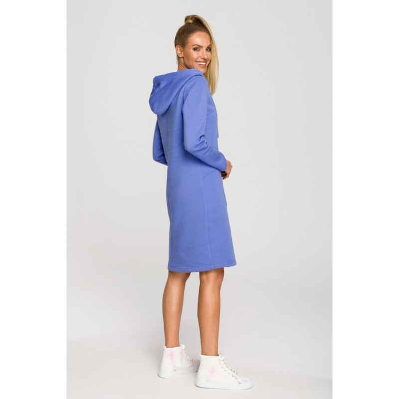 M695 Sukienka z kapturem i asymetryczną kieszenią - jasny fioletowy