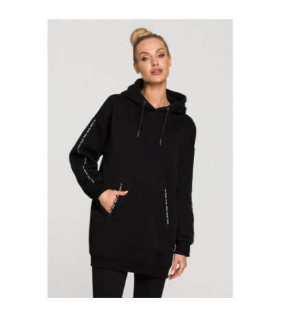 M696 Bluza z kapturem i ozdobnymi lampasami - czarna