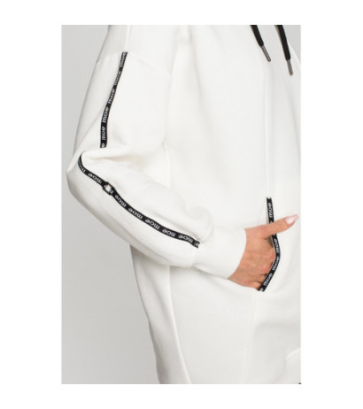 M696 Bluza z kapturem i ozdobnymi lampasami - ecru