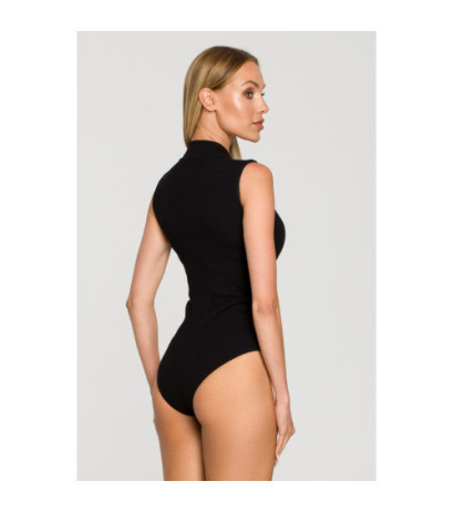 M697 Body z półgolfem z dzianiny prążkowanej - czarne