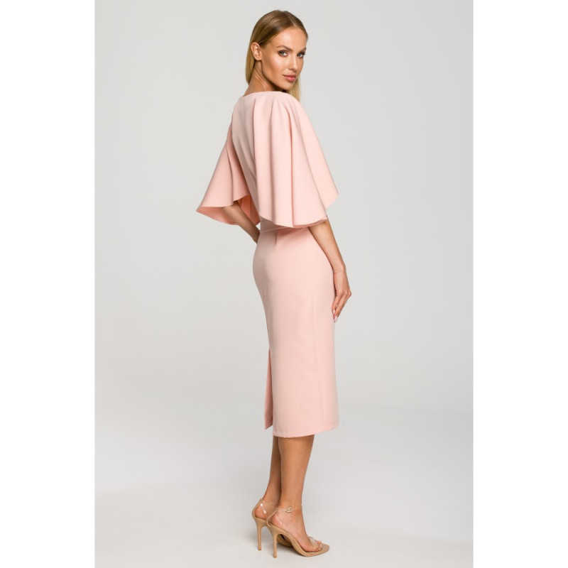 M700 Sukienka ołówkowa z szerokimi rękawami - pudrowa