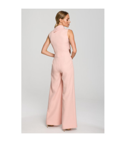 M702 Kombinezon bez rękawów z podwójnym przodem - pudrowy