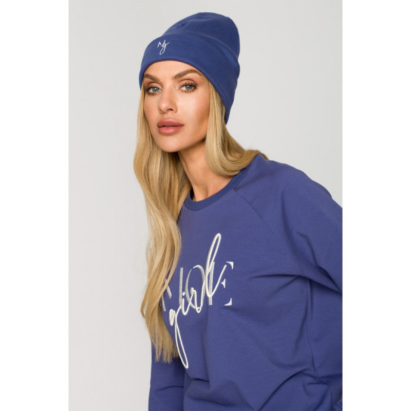 M709 Czapka beanie z haftem MOE GIRL - indygo