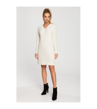 M713 Sukienka ze splotem warkoczowym na przodzie - kość słoniowa