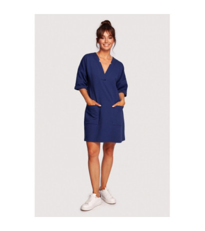 B233 Tunika z głębokim dekoltem i kieszeniami - atramentowa