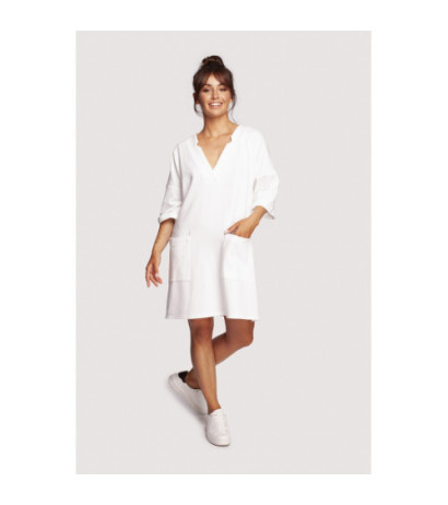 B233 Tunika z głębokim dekoltem i kieszeniami - ecru