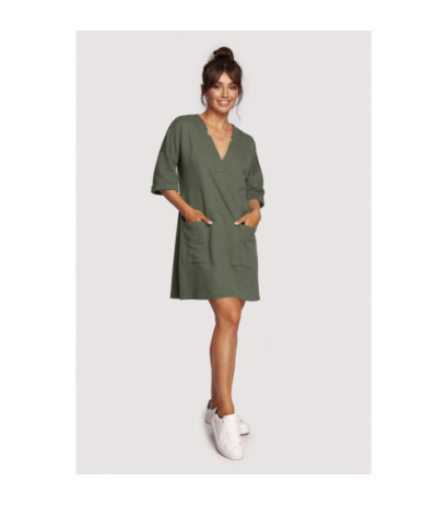 B233 Tunika z głębokim dekoltem i kieszeniami - khaki