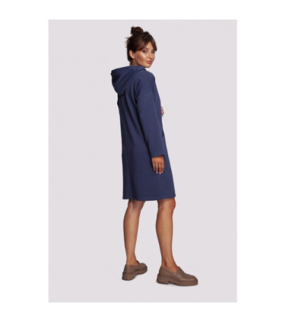 B238 Sukienka z wysokim kołnierzem i kieszeniami - niebieska