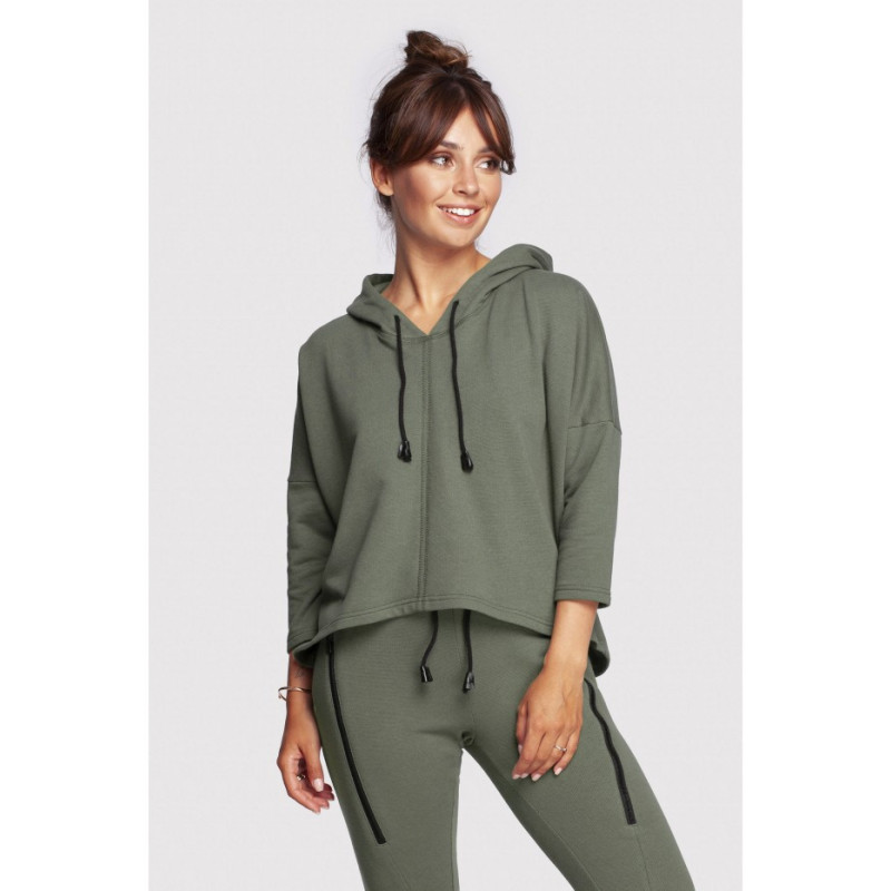 B239 Bluza o luźnym kroju z kapturem - khaki