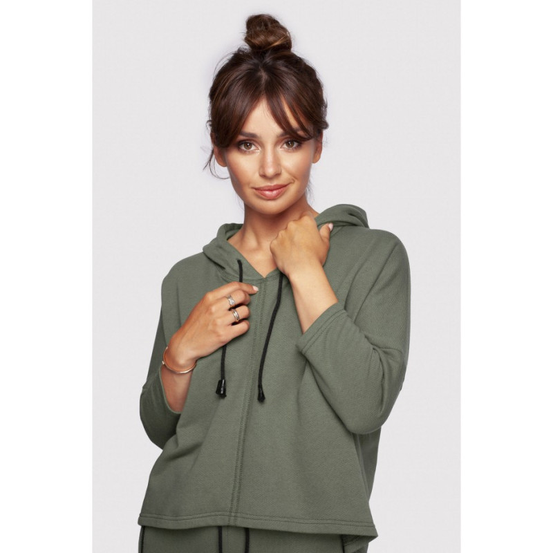 B239 Bluza o luźnym kroju z kapturem - khaki