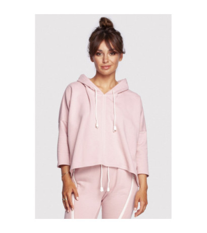 B239 Bluza o luźnym kroju z kapturem - pudrowa