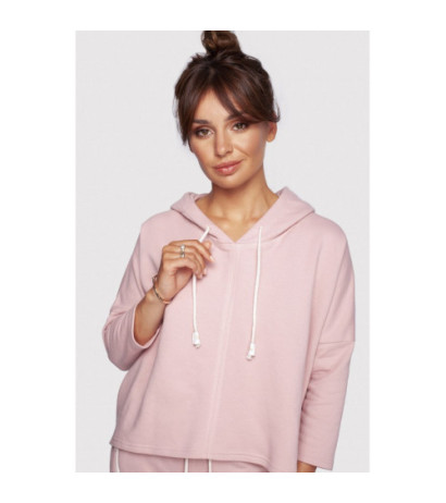 B239 Bluza o luźnym kroju z kapturem - pudrowa