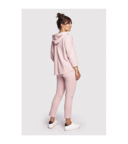 B239 Bluza o luźnym kroju z kapturem - pudrowa