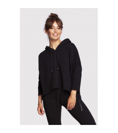 B239 Bluza o luźnym kroju z kapturem - czarna