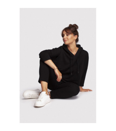 B239 Bluza o luźnym kroju z kapturem - czarna