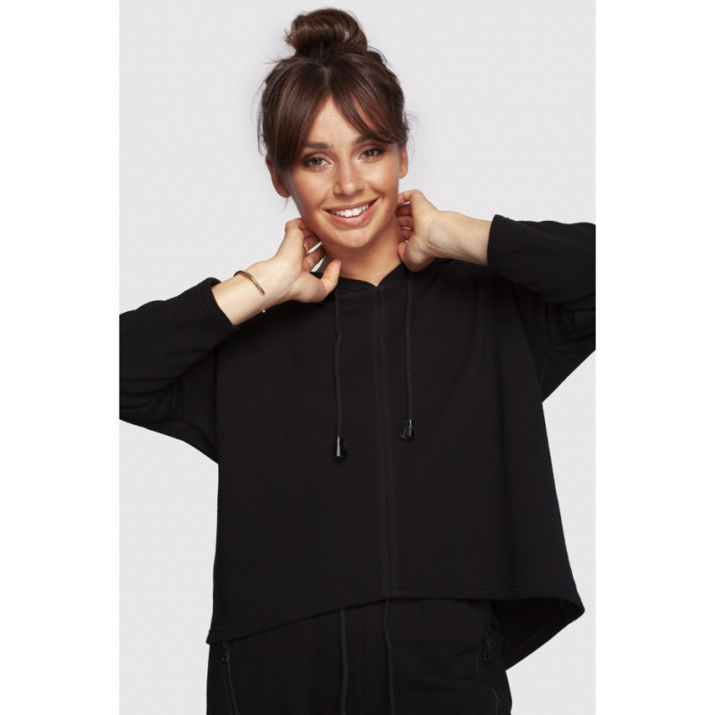 B239 Bluza o luźnym kroju z kapturem - czarna