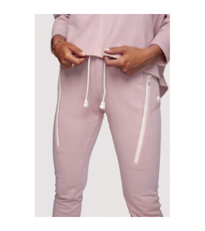 B240 Spodnie z ozdobnymi zamkami - pudrowe