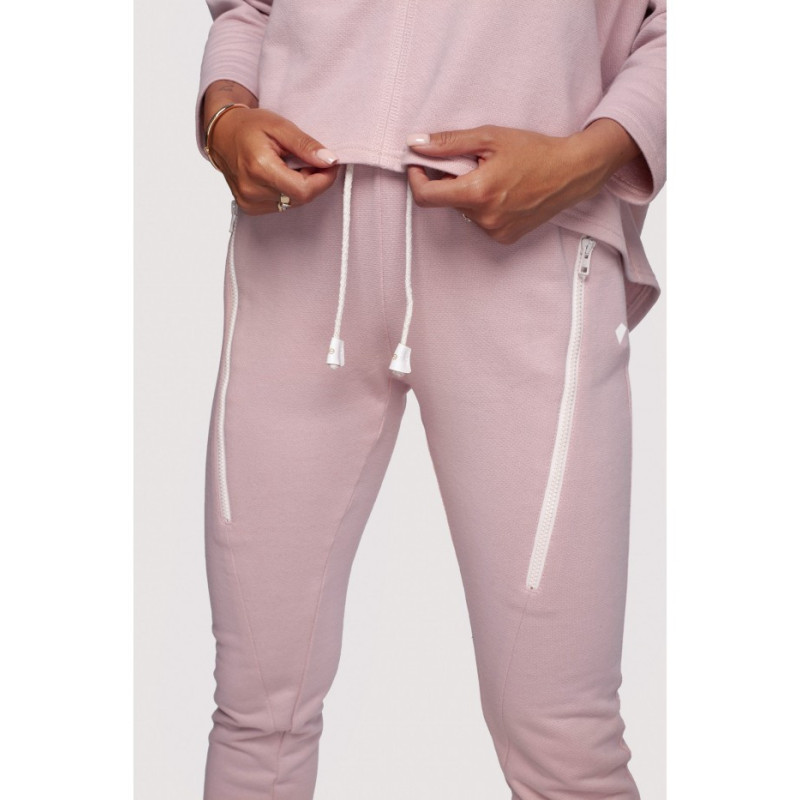 B240 Spodnie z ozdobnymi zamkami - pudrowe