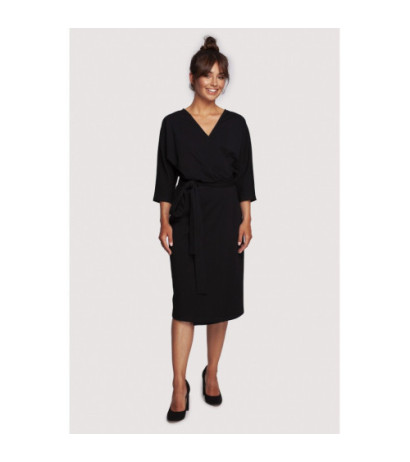 B241 Sukienka kopertowa z wiązanym paskiem - czarna