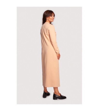 B242 Sukienka maxi z dekoltem dekoracyjnym - beżowa